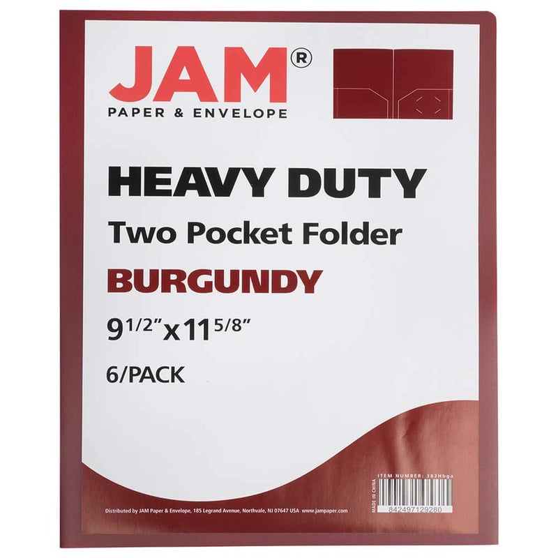 JAM PAPER Heavy Duty Plastic 2 Pocket Extra Tough School Folders - Burgundy - 6/Pack - Image 2